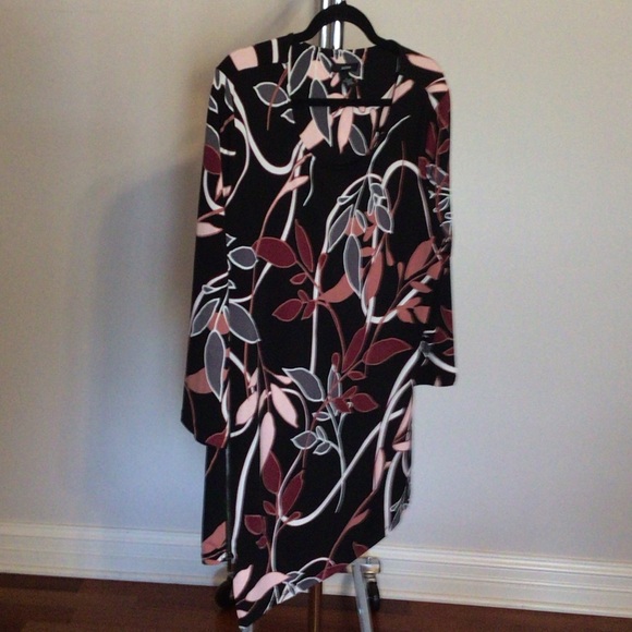 Alfani Asymmetrical Black and Pink Leaf Dress - Picture 2 of 3